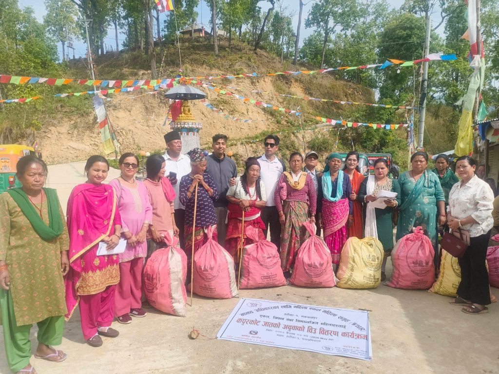 हेटौंडा–१ मा विपन्न तथा एकल महिलालाई कपुरकोट जातको अदुवाको बीउ वितरण