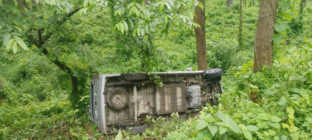 रातोमाटेमा जंगली जनावर बचाउन खोज्दा ईभी गाडी पल्टिदा ६ जना घाइते