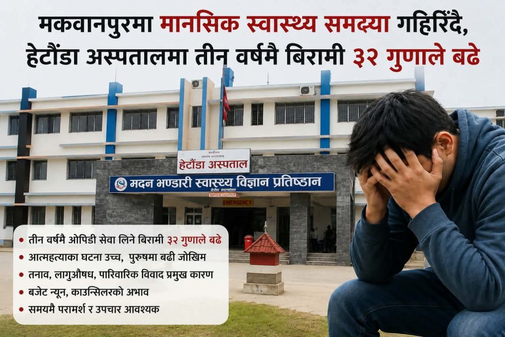 मानसिक स्वास्थ्य समस्या गहिरिँदै, हेटौंडा अस्पतालमा तीन वर्षमै बिरामी ३२ गुणाले बढे
